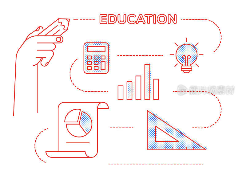 Education Web Banner and Halftone Line Icon Set